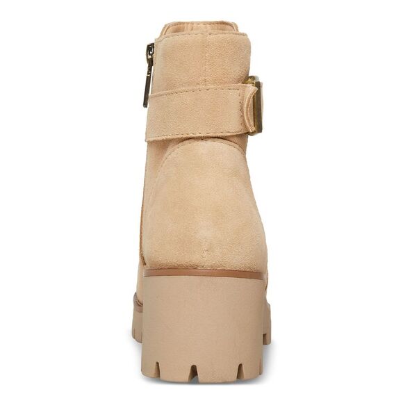 AQUA COLLEGE Womens Beige Desiree Almond Toe Block Heel Leather Booties 9.5 M